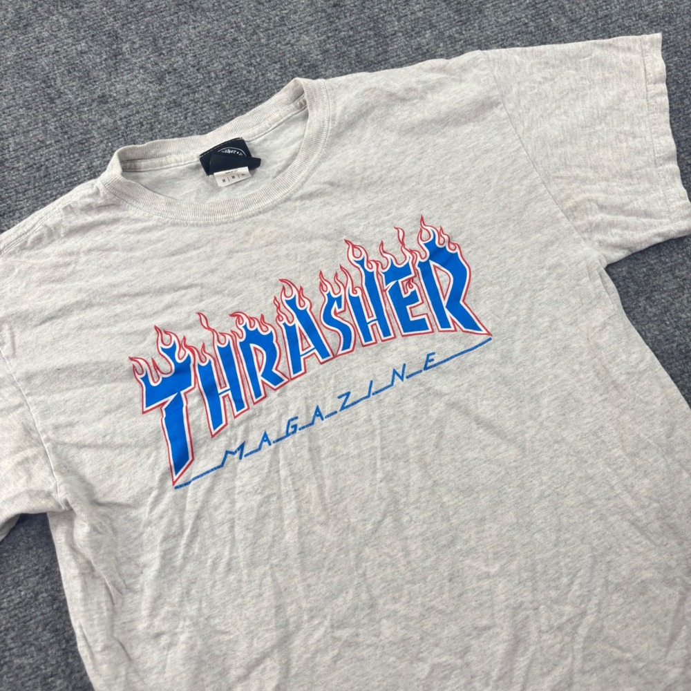 Thrasher Magazine T-Shirt Medium Gray Blue Flame Graphic Mens